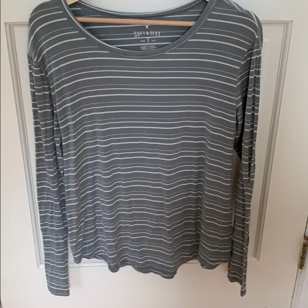 Light Green Striped American Eagle Long Sleeve